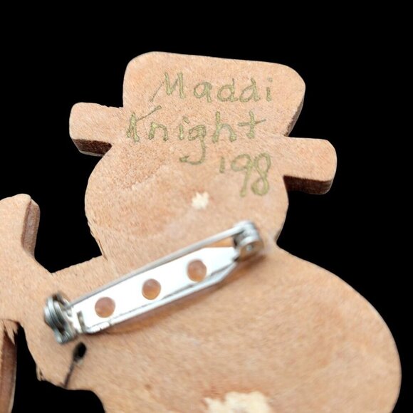 Vintage Snowman & Santa Wooden Brooches Set Of 2 Hand-painted Christmas NOTE - Picture 8 of 8